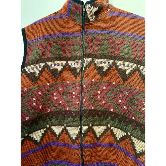 Vintage 90’s Cool Collection Orange Brown Zig Zag Soft Zip Up Sweater Vest XXL - Picture 3 of 4